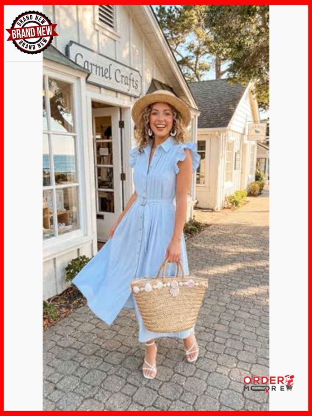 Flutter Short Sleeve Midi Dress with Pockets Belted Business Casual Work Dress - Picture 2 of 7